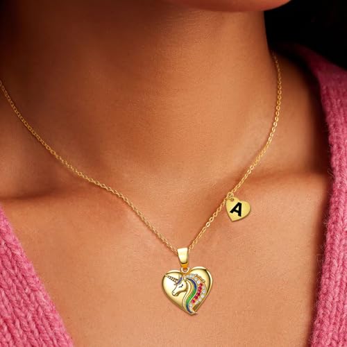 Cute Initial Necklaces for Girls - Colorful CZ Heart Pendant Necklace for Teen Preteen, Personalized Little Girls Jewelry Gifts for Kids3