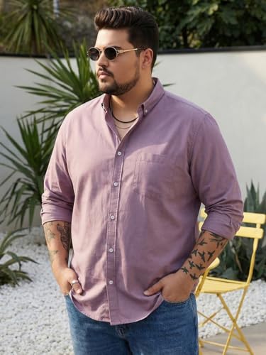 Image of Urbano Plus Men's Cotton Full Sleeve Regular Fit Solid Oxford Shirt with Button-Down Collar