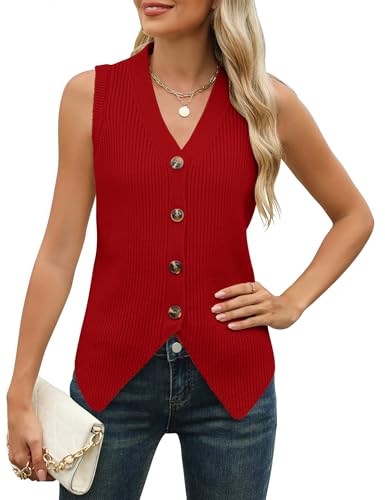 Image of Rapbin Womens Sweater Vest Button Down Sleeveless V Neck Tank Tops 2024 Fashion Trendy