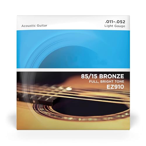 Image of EZ910 85 /15 Bronze Guitar Strings Set for Acoustic & Semi-Acoustic Guitars - Light Gauge (.011-.052) - Bright, Articulate Sound with Reduced Tension, 6 Strings