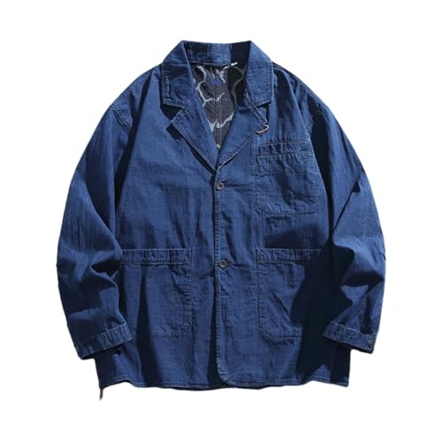 Men Japanese Harajuku Streetwear Loose Casual Denim Suit Blazers Cargo Jacket Jean Outwear