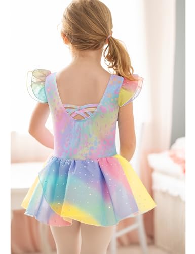 Image of Arshiner Girls Ruffle Sleeve Ballet Dance Dress Tutu Skirted Leotard