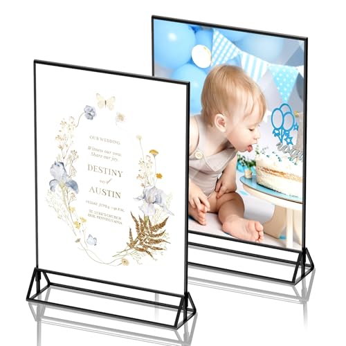 Aufsteller A4 Schwarz,Doppelseitige Bilderrahmen A4, 2St Acryl Tishkartenhalter Tischnummern-Aufsteller für Hochzeit Tischdeko,Schicker Flyerständer Kartenständer Bilderrahmen für Kinderzeichnungen