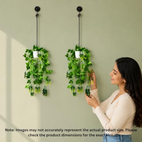 Image of fancymart Artificial Hanging Ivy Plant with White Hanging Pot & Rope, 60 cm Height, Pack of 2, Realistic Green Leaf Creeper for Home, Office, Living Room & Wall Decor