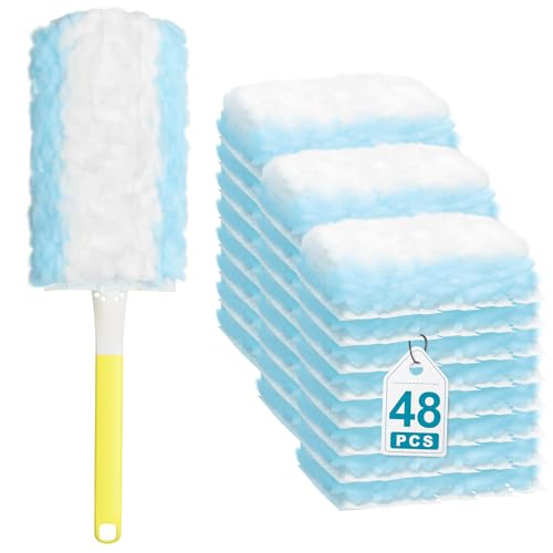 Image of JOYMOOP Disposable Duster for Cleaning, with 1 Handles & 48 Ct Blue Heavy Duty Refills for Swiffer Feather Duster, Household Cleaning Tool for Electronics, Dusting Furniture, Blinds, Pet Hair