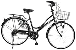 自転車　ママチャリ　ブラック 　6速　バスケット付き 楽天市場】【自転車】 自転車 26インチ シティサイクル SHIMANO6段変速