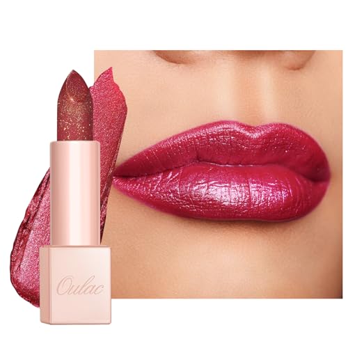 Image of Oulac Red Glitter Lipstick - Rose Moisture Tinted Lip Balm, Metallic Sparkly Finish, Shiny lipstick, High Pigment, Creamy Brilliant Lip Color with Shea Butter, Vegan D03 Soirée Red