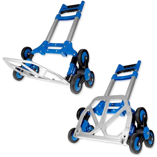 Lefeld Sackkarre Treppensteiger Treppen Transportkarre Stapelkarre | bis 70 Kg | Sackkarre klappbar | Sternradsystem Sternräder | Mit Spanngummi | Aluminium | Große Ladefläche | Variable Griffhöhe – Bild 5