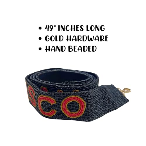 Lashicorn San Francisco Black Beaded Purse Strap Red Letters 49” Length Pro Football Stadium Approved Clear Bag Gold Hardware Sports Division West4