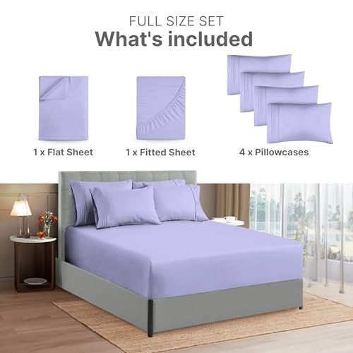 Extra Deep Full Sheet Set - 6 Piece Breathable & Cooling Sheets - Hotel Luxury Bed Sheets Set - Easy & Secure Fit - Soft, Wrinkle Free & Comfy Sheets Set - Lavender Sheet Set w/Extra Deep Pockets - 5