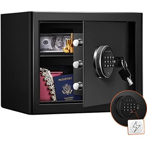 16.9L Tresor Safe WASJOYE mit 3 Doppelstahlbolzen Möbeltresor, elektronischem Zahlenschloss, 2 Notfall Vorrang Tasten, f¨¹r Schmuck Bargeld Dokument¡ Cover