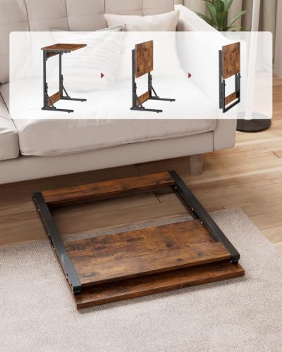 Image of Evermagin Folding TV Tray, Small C-Shaped TV Dinner Tray Table, Slide Under Couch Side Table for Recliner, Living Room, Bedroom, Rustic Brown