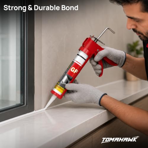 Image of TOMAHAWK TCGS-1A Heavy Duty Caulking Gun & Sealant Combo | 6:1 Thrust Ratio | 1000N Pushing Power | Ratchet Pushing Rod | Professional Sealant Applicator for Silicone, Adhesives & Construction Use
