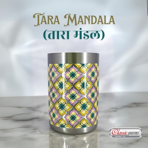 Image of Classic Steels Stainless Steel - Multipurpose Tara Mandala Designer Glass Set for Home & Office | Ideal for Serving Water, Juice, Cold Drinks & Lemonade | Ideal Gift Choice | Pack of 6 | 300 ML Each