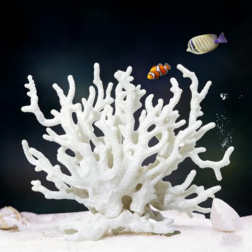 Aiqriwv Artificial Coral Aquarium Ornament - PVC Fish Tank Decor for Aquascaping (5.9x5.12x2.17 Inch) - White