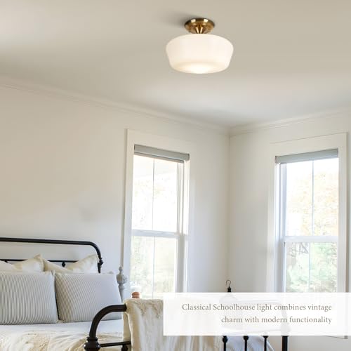 Schoolhouse Style Semi Flush Mount Ceiling Light with Dimmable Bulb Remote Control, 12" Modern Gold Hallway Ceiling Lamp with Opal Milk Glass Shade, Farmhouse Globe Light for Bedroom Kitchen Laundry by Rosient - Used condition - Image 5