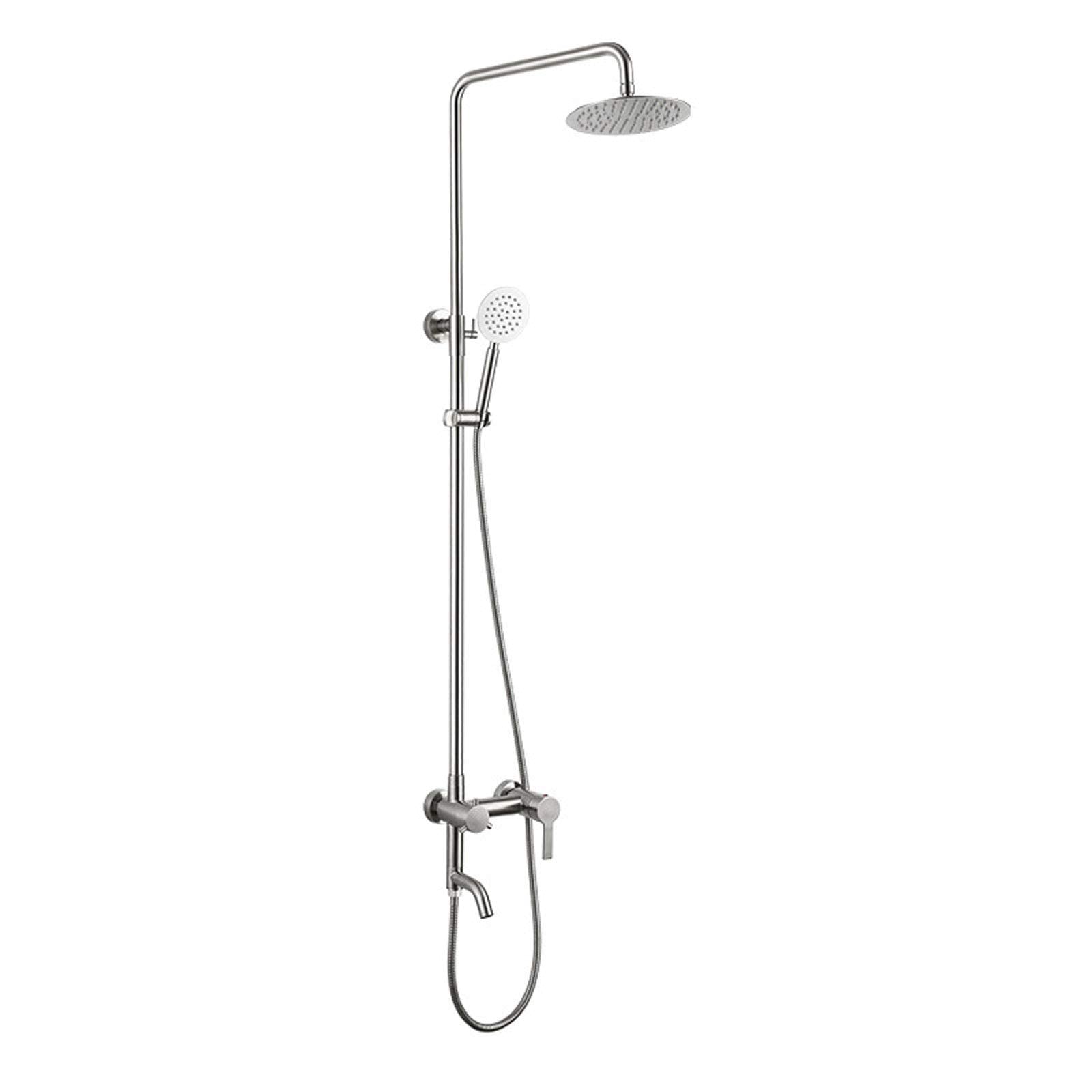 AYCDL Stainless Steel Shower System Hotel, Adjustable Height Shower Set Silver with Overhead Shower Head Tap, Wall Mounted Shower Mixer Set for Bathroom Hotel