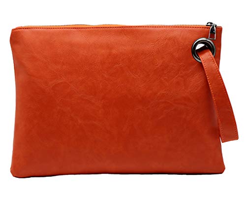 Image of Amaze Women's Oversized Envelope Clutch Purse, Large PU Leather Evening Bag with Wristlet Strap for Wedding & Party