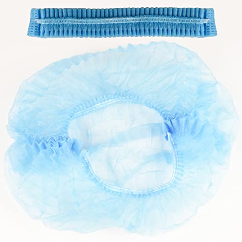 Image of Disposable Bouffant Caps, 21inches Hair Net, Elastic Dust Cap for Food Service, Kitchen Head Cover (Blue)