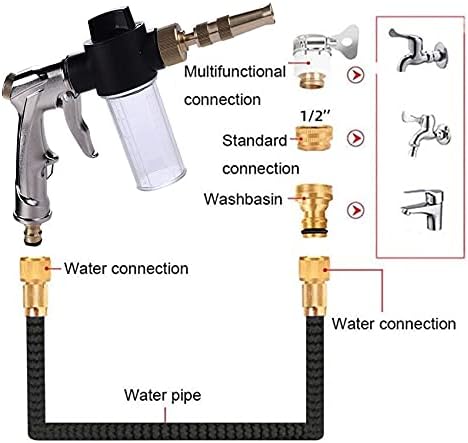 Vista 4 de AFLHYJK - Pistola de agua portátil de alta presión, manguera de jardín, boquilla de metal, lanza de espuma, pistola de lavado de autos, herramientas