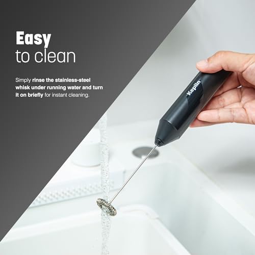 Keplin Handheld Milk Frother - Stainless Steel Electric Whisk - Portable Battery-Operated Coffee Frother for Lattes, Matcha, Protein Shakes - Ergonomic, Compact, Easy to Clean (Black) - Image 6