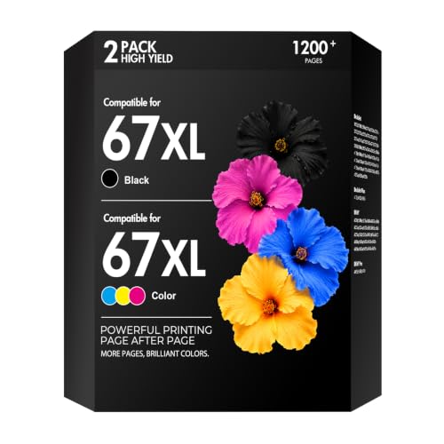Image of 67 67XL Ink Cartridge Black /Color Combo Pack 2800e 2855e Replacement for HP67XL Work for HP Deskjet 2700 2755e 4255e 4155e 2827e 2852e 2700e Envy 6055e 6000 6400 6455e Printer (1 Black,1 Tri-Color)