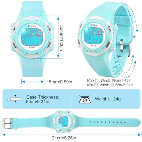 edillas kids watches digital girls boys7 colors light wrist watch for child waterproof sport outdoor multifunctional watches with stopwatchalarm for ages 4-15
