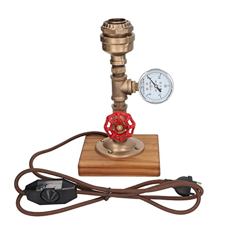 Haofy Lampe de Bureau Rétro Industrielle Steampunk avec Conduite d'eau en Acier Malléable et Pin carbonisé, Prise UE 220 V pour café, Chambre à Coucher,...