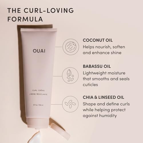 Image of OUAI Travel Size Curl Cream - Curl Defining Cream with Chia & Linseed Oil - Enhances Definition, Hydration & Shine - Tames Frizz & Protects from Humidity - Curly Hair Products for Women (2.5 oz)