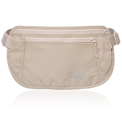 Peak Gear Money Belt for Travel - Large Size with RFID Blocking, Water-Resistant Nylon, and YKK Zippers (BEIGE 2, LARGE)