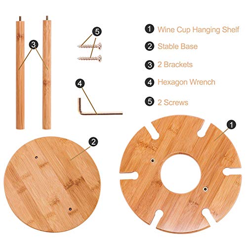 حامل زجاجات نبيذ مصنوع يدويا من الخيزران مع 6 رفوف زجاجية وحامل زجاجة واحد