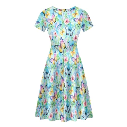 Image of AFPANQZ Womens Casual Summer Lightweight Vintage Dress Short Sleeve Midi Dress Knee-Long Luxury Formal Dress