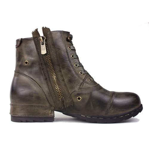 Image of Mens Chukka Biker Cowboy Stylish Motorcycle Combat Hiking Fashion Casual Cowhide Leather Ankle Side Zipper Boots CD-5008-8-Retro-US-R