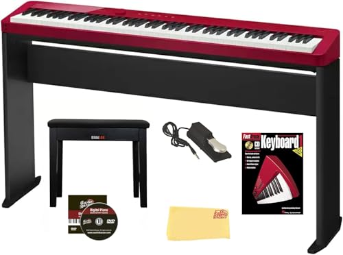 Image of Casio Privia PX-S1100 Digital Piano - Red Bundle with CS-68 Furniture Stand, Bench, Sustain Pedal, Instructional Book, Online Lessons, Austin Bazaar Instructional DVD, and Polishing Cloth