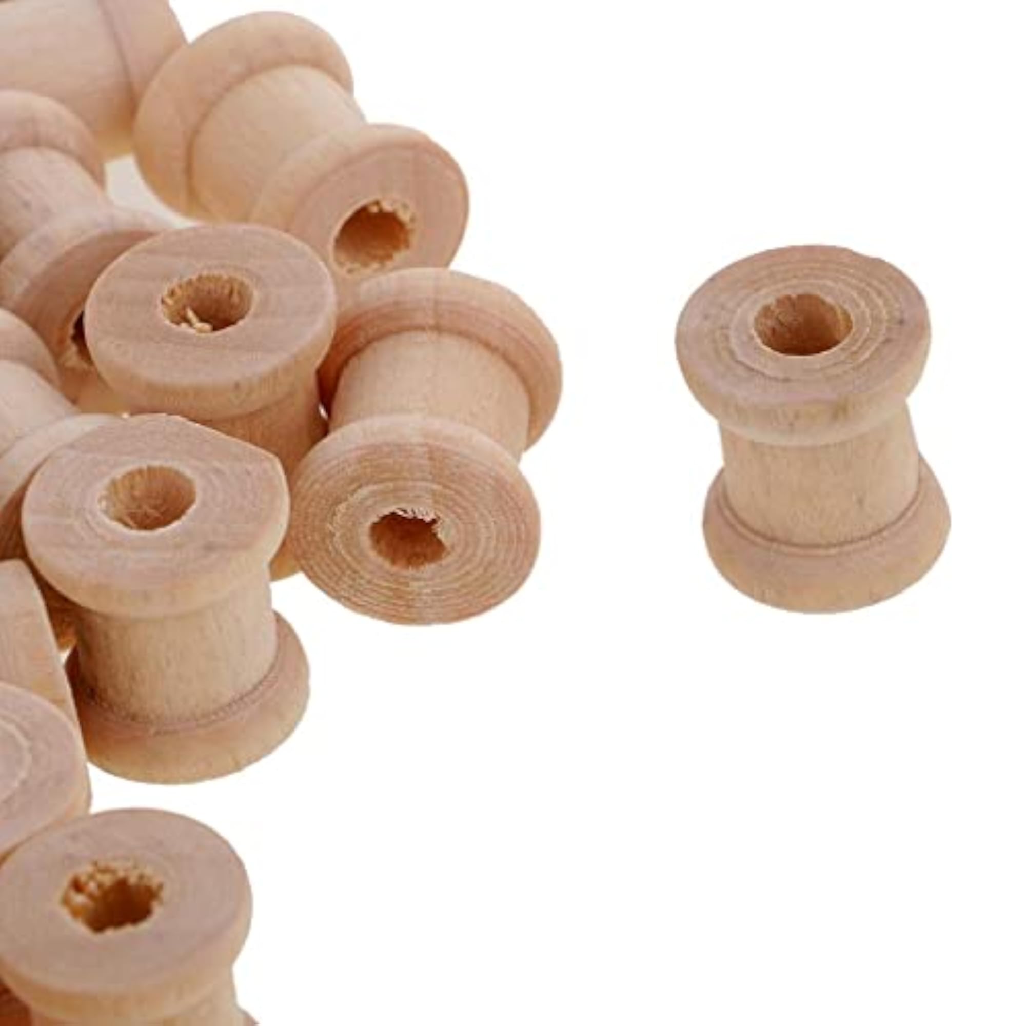 100 Pieces Mini Natural Color Wooden Empty Spools for DIY