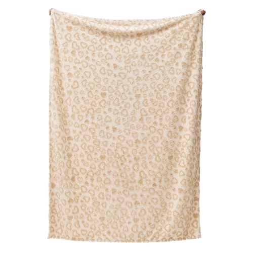 Beige Heart Blanket Throw for Bed - Fleece Blanket for Women, Full Size Blankets 108x90 Inches - Image 3