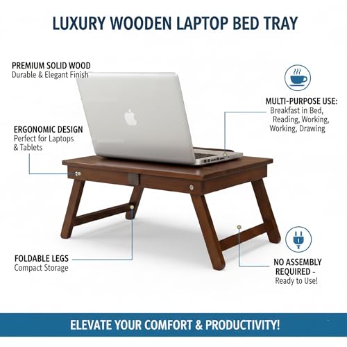 Image of Intrahuas Wood Extra Large Multi Tasking Height Adjustable Foldable Portable Laptop Table, Activity Table /Study Table /Writing Study On Bed Table for Home(Walnut)