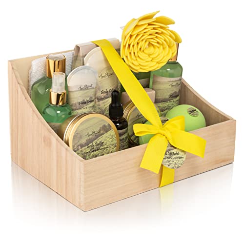 Bath Spa Gift Sets - Luxury Basket With Green Tea & Lemongrass - Spa Kit Includes Wash, Bubble Bath, Lotion, Bath Salts, Body Scrub, Body Spray, Shower Puff, Bathbombs, Soap And Towel #TOP6