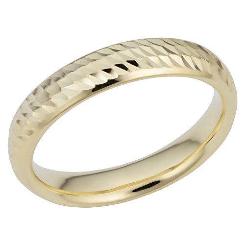 Kooljewelry 14k Yellow Gold Diamond-Cut Wedding Band Ring (4 mm)