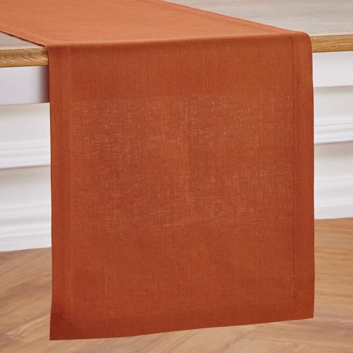 Solino Home Linen Table Runner 90 Inches Long - 100% Pure Linen Cinnamon Table Runner 14 x 90 Inch for Fall, Autumn, Halloween, Thanksgiving - Diana Medium Weight