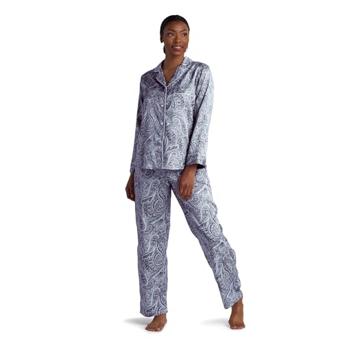 Miss Elaine Pajama Set, Women's Satin PJ Set, Elastic Waist and Button Up Top, Sleepwear and Loungewear for Women