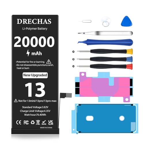 [20000mAh]Battery for iPhone 13, Upgraded High Capacity 0 Cycle Li-Polymer Replacement Battery for iPhone 13 Models A2482, A2631, A2633, A2634, A2635 with Complete Professional Repair Tool Kit