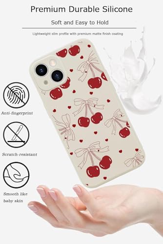 Houdqklee Funny Cherry Bow Phone Case for iPhone 14 Pro Cute Cherry Case Cover Liquid Silicone Soft Gel Rubber Phone Cover with Microfiber Lining for iPhone 14 Pro - image 2