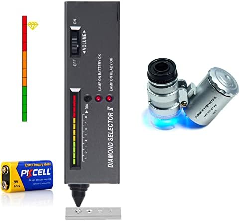 Diamond Tester Pen,High Accuracy Jewelry Diamond Tester＋60X Mini LED Magnifying Jeweler Tool Kit,Professional Diamond Selector for Novice and Expert, Thermal Conductivity Meter- 9V Battery Included