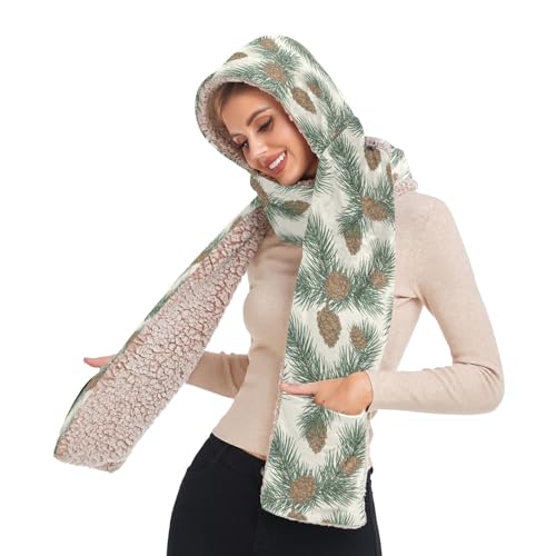 Écharpe pashmina de qualité supérieure à imprimé pommes de pin crème et vert