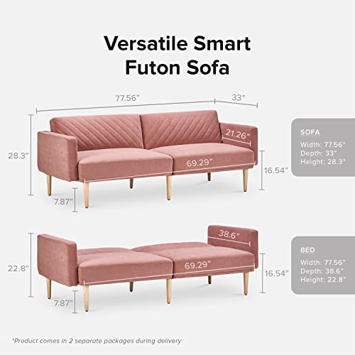 Mopio Chloe Futon Sofa Bed, Convertible Sleeper Sofa With Tapered Wood Legs, 77.5" W, Small Splitback Sofa For Living Room, Twin #TOP1