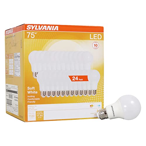 Sylvania LED Light Bulb, 75W Equivalent A19, Efficient 12W, Medium Base, Frosted Finish, 1100 Lumen, Soft White - 24 Pack (41300)