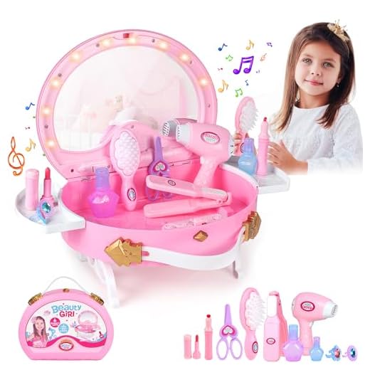 Little Princess Toddler Vanity Set, Portable Makeup Kits with Lights and Music & Real Mirror & Multiple Accessories, Best Birthday Christmas Festival Gift for Girls 3-7 Year Old Toddlers 1-3