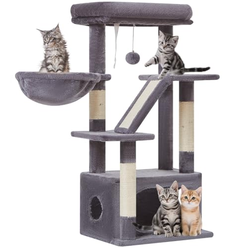 Taoqimiao Rascador para Gatos, 98cm Arbol Rascador para Gatos Cat Tree com 1 Plataformas, 1 Cuevas, Cesta, MS029SG Gris Oscuro - imagen 8