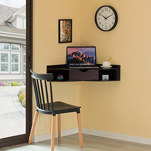 Image of Basicwise Wall Mounted Folding Desk with Drawer and Two Shelves